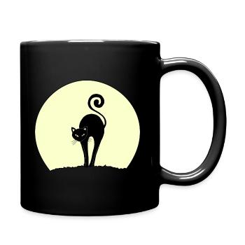 schwarze Katze bei Vollmond - Tasse einfarbig - Schwarz - Rechts
