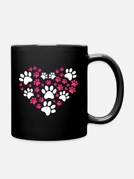 Herz aus Pfoten - Heart of paws - Paw prints - Tasse einfarbig - Schwarz