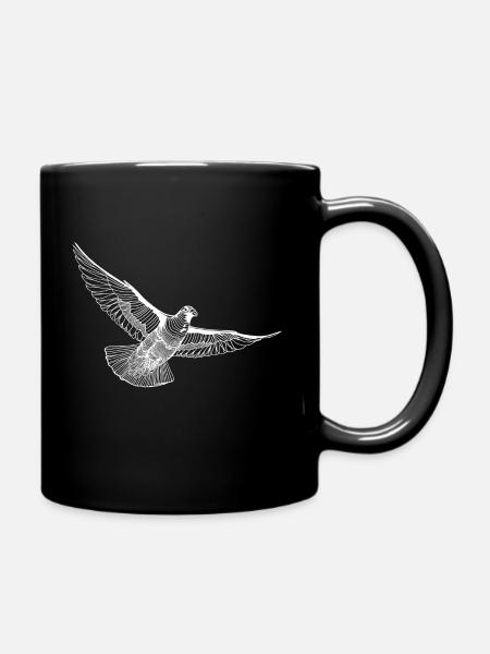 Flying dove illustration line art - Full Colour Mug - black