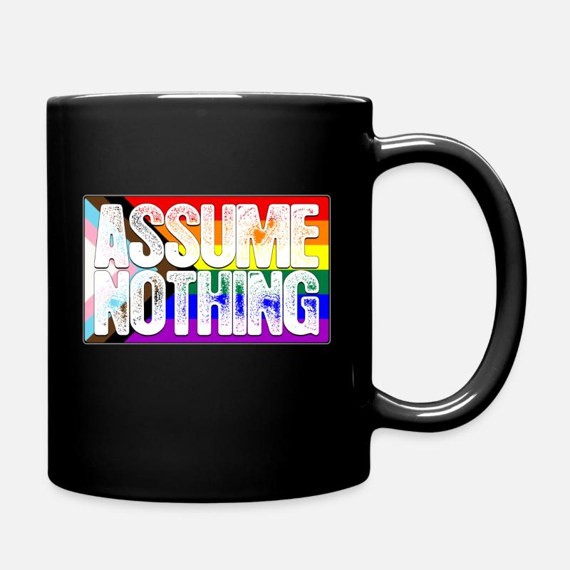 Assume Nothing LGBTQ Progress Pride Flag - Full Colour Mug - black