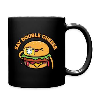 Funny Burger - Say Double Cheese - Full Colour Mug - black - Right