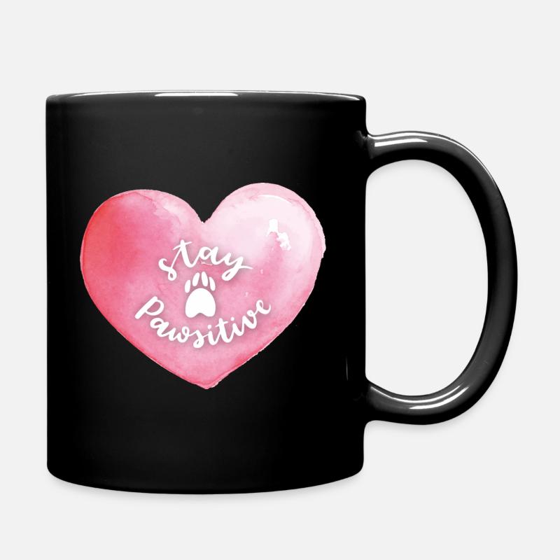 Pink heart stay pawsitive with paw - Full Colour Mug - black
