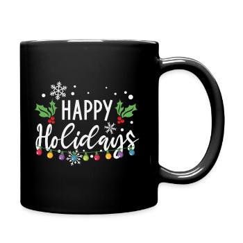 Happy Holidays Christmas Light Bulbs - Full Colour Mug - black - Right