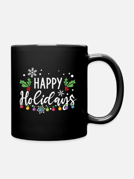 Happy Holidays Christmas Light Bulbs - Full Colour Mug - black