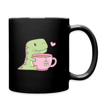 Cute Little Dinosaur Loves Tea - Full Colour Mug - black - Right