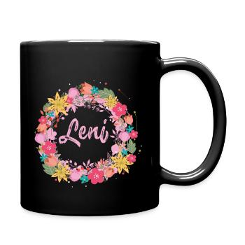 leni,blumen,blumenkranz,floral,illustration - Tasse einfarbig - Schwarz - Rechts