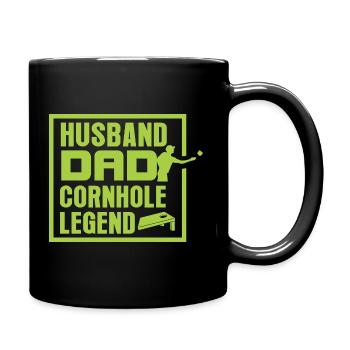 Ehemann, Vater und Cornhole Legende Spiel und Spaß - Tasse einfarbig - Schwarz - Rechts