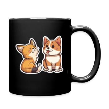 hund katze freunde Sticker aufkleber - Tasse einfarbig - Schwarz - Rechts