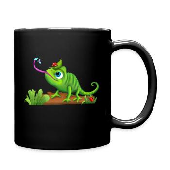 Drôle de caméléon joue avec les insectes - Mug uni - noir - Droite