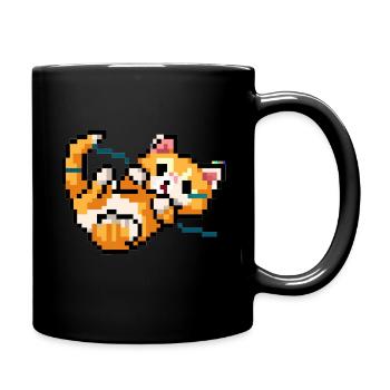 Kätzchen am Spielen in Pixel Art - Tasse einfarbig - Schwarz - Rechts
