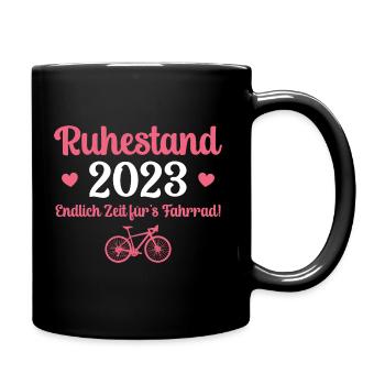 Ruhestand 2023 Fahrrad Rentnerin Geschenkidee - Tasse einfarbig - Schwarz - Rechts