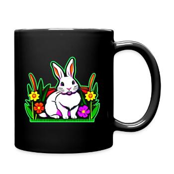 Bunter Hase mit Blumen - Tasse einfarbig - Schwarz - Rechts
