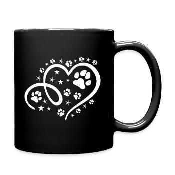 Herz mit Pfötchen und Sternen - Tasse einfarbig - Schwarz - Rechts