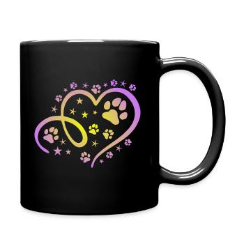 Herz mit Pfötchen und Sternen - Tasse einfarbig - Schwarz - Rechts