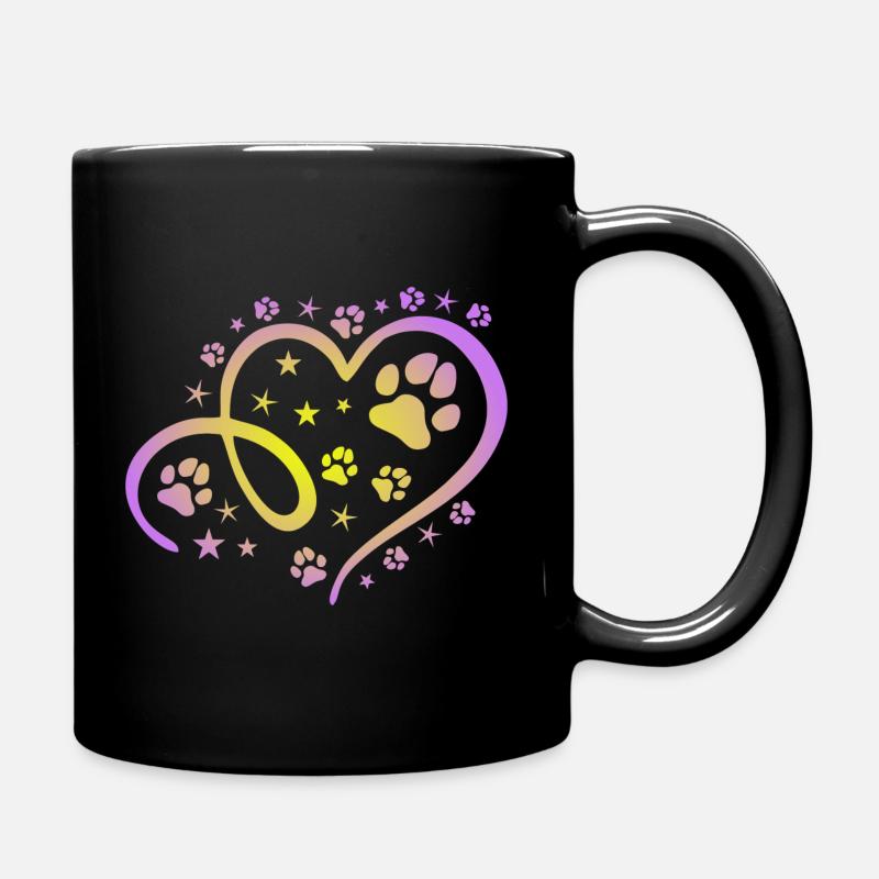 Herz mit Pfötchen und Sternen - Tasse einfarbig - Schwarz