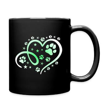 Herz mit Pfötchen und Sternen - Tasse einfarbig - Schwarz - Rechts