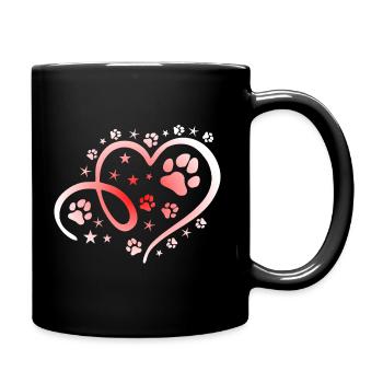 Herz mit Pfötchen und Sternen - Tasse einfarbig - Schwarz - Rechts