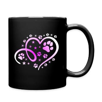 Herz mit Pfötchen und Sternen - Tasse einfarbig - Schwarz - Rechts