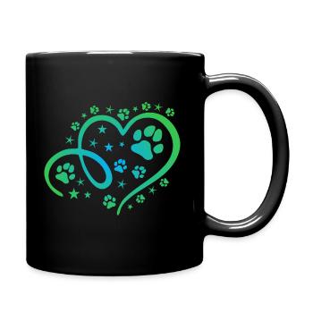 Herz mit Pfötchen und Sternen - Tasse einfarbig - Schwarz - Rechts