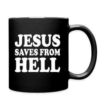 Jesus saves from hell - Full Colour Mug - black - Right