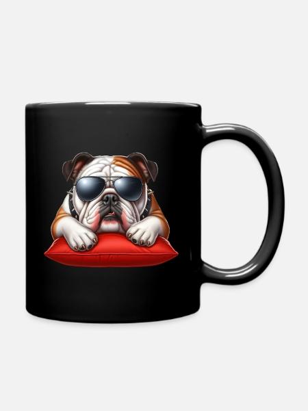Bulldog Wearing Sunglasses - Full Colour Mug - black