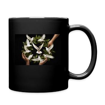 Groupe de neuf colombes blanches de la paix en vol. - Mug uni - noir - Droite
