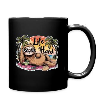 Das Leben ist hart, Faultier entspannt am Strand - Tasse einfarbig - Schwarz - Rechts