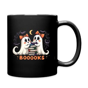 Cute Ghosts Reading Books - Halloween Fun - Full Colour Mug - black - Right