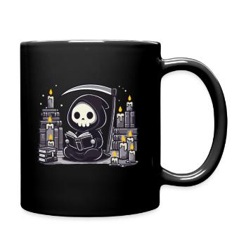 Niedlicher Sensenmann Buchliebhaber - Tasse einfarbig - Schwarz - Rechts