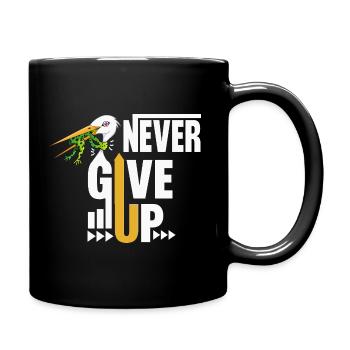 Never Give Up 🐸 Niemals aufgeben Frosch vs Storch - Tasse einfarbig - Schwarz - Rechts