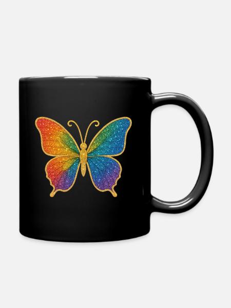 Glitzernder Regenbogen-Schmetterling - Tasse einfarbig - Schwarz