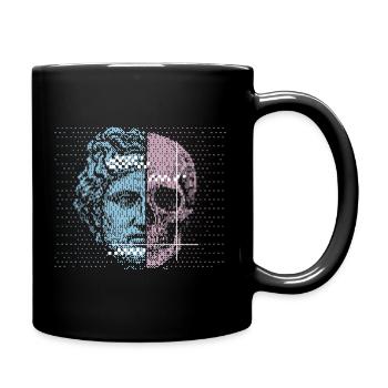 Digital Split Ancient Face Skull Art Design - Full Colour Mug - black - Right