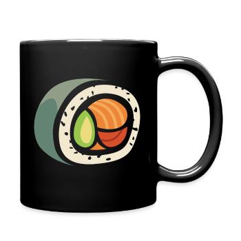 Sushi Roll Cartoon – Funny Food Design - Full Colour Mug - black - Right