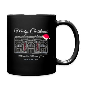 Christmas in New York, Art Museum Hand Drawing - Full Colour Mug - black - Right