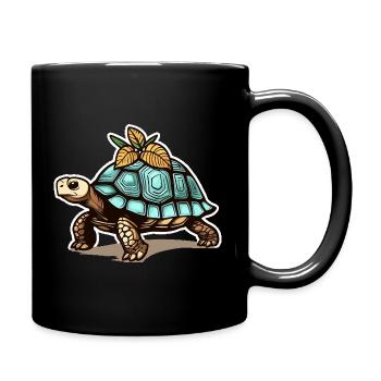 Turtle with blue shell & leaves - Full Colour Mug - black - Right