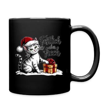 Weihnachts Katze – lustiges Wintermotiv - Tasse einfarbig - Schwarz - Rechts