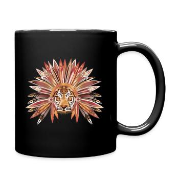 Tiger with decorative feather headdress - Full Colour Mug - black - Right