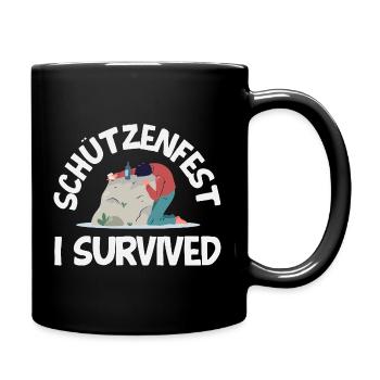 Lustiger Schützenfest I Survived Spruch - Tasse einfarbig - Schwarz - Rechts