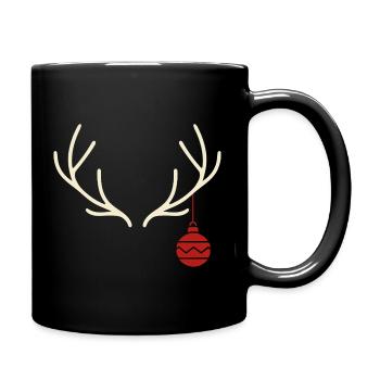 Geweih mit roter Weihnachtskugel – Yule Stil - Tasse einfarbig - Schwarz - Rechts
