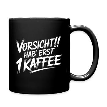 Attention : Premier café - Mug uni - noir - Droite
