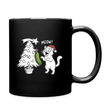 Katziger Weihnachtsspaß mit Gurke - Tasse einfarbig - Schwarz - Rechts