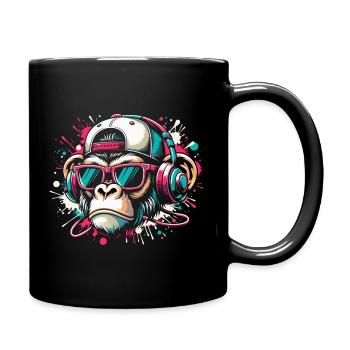 Cool monkey with sunglasses and beats - Full Colour Mug - black - Right