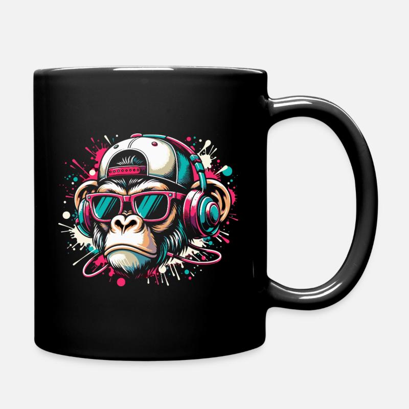 Cooler Affe mit Sonnenbrille und Beats - Tasse einfarbig - Schwarz