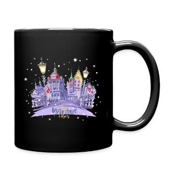 Gemütliche Winterstadt Illustration mit verschneit - Tasse einfarbig - Schwarz - Rechts