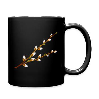 Delicate Palm Catkins Branches – Spring Motif - Full Colour Mug - black - Right