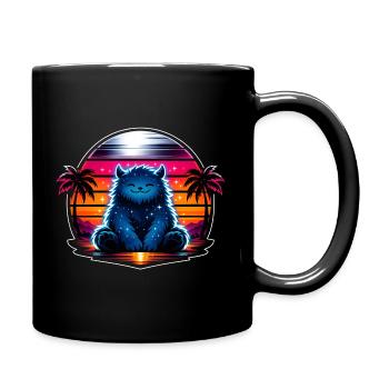 Cuddly kitten in the neon cosmos - Full Colour Mug - black - Right