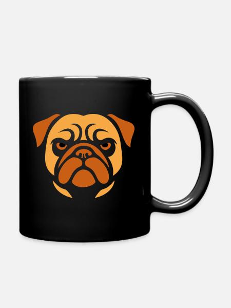 Mops , Hundekopf - Tasse einfarbig - Schwarz