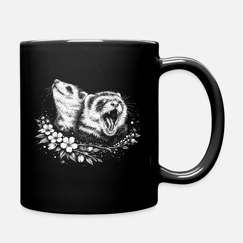 Ferrets in the Circle of Flowers - Full Colour Mug - black