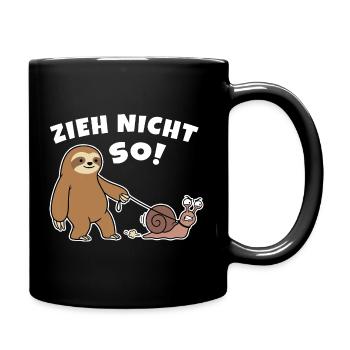 Don't pull like that! Sloth walks with snail - Full Colour Mug - black - Right