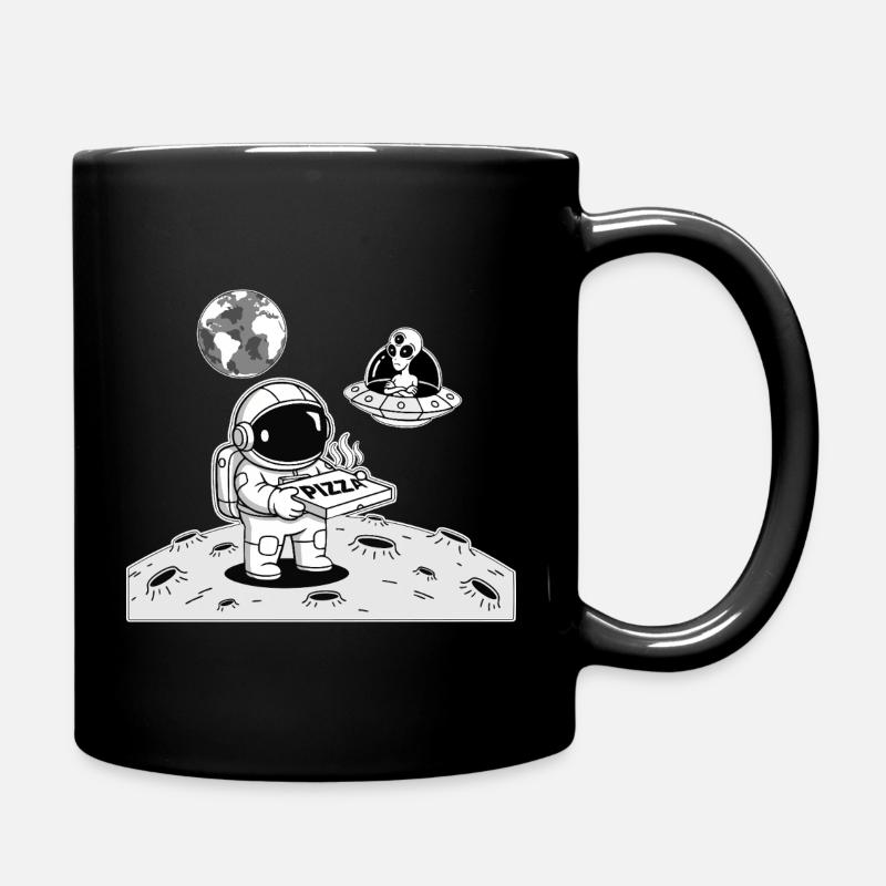 Astronaut Delivery Alien Space Pizza - Full Colour Mug - black